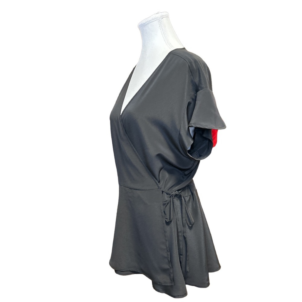 ModCloth Black Short Sleeve Wrap Shirt - Picture 2 of 7